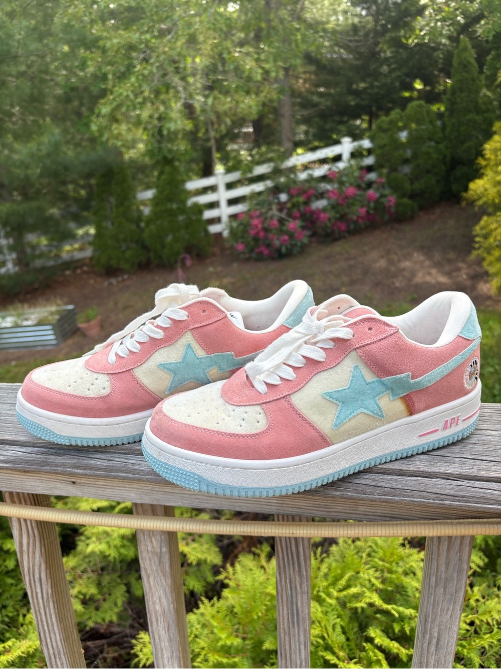 A Bathing Ape (BAPE) Men's Pink and Blue Sneakers